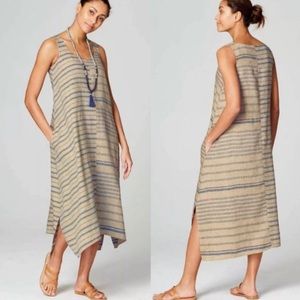 J. Jill Pure Jill 100% Linen Mixed Stripe Dipped Hem Midi Dress | Small